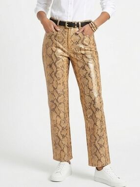 Current/Elliott Snake Print Cropped Pants Faux Leather Gold/Brown Size 4/27